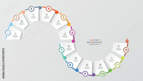 Basic circle infographic with 12 steps, process or options.