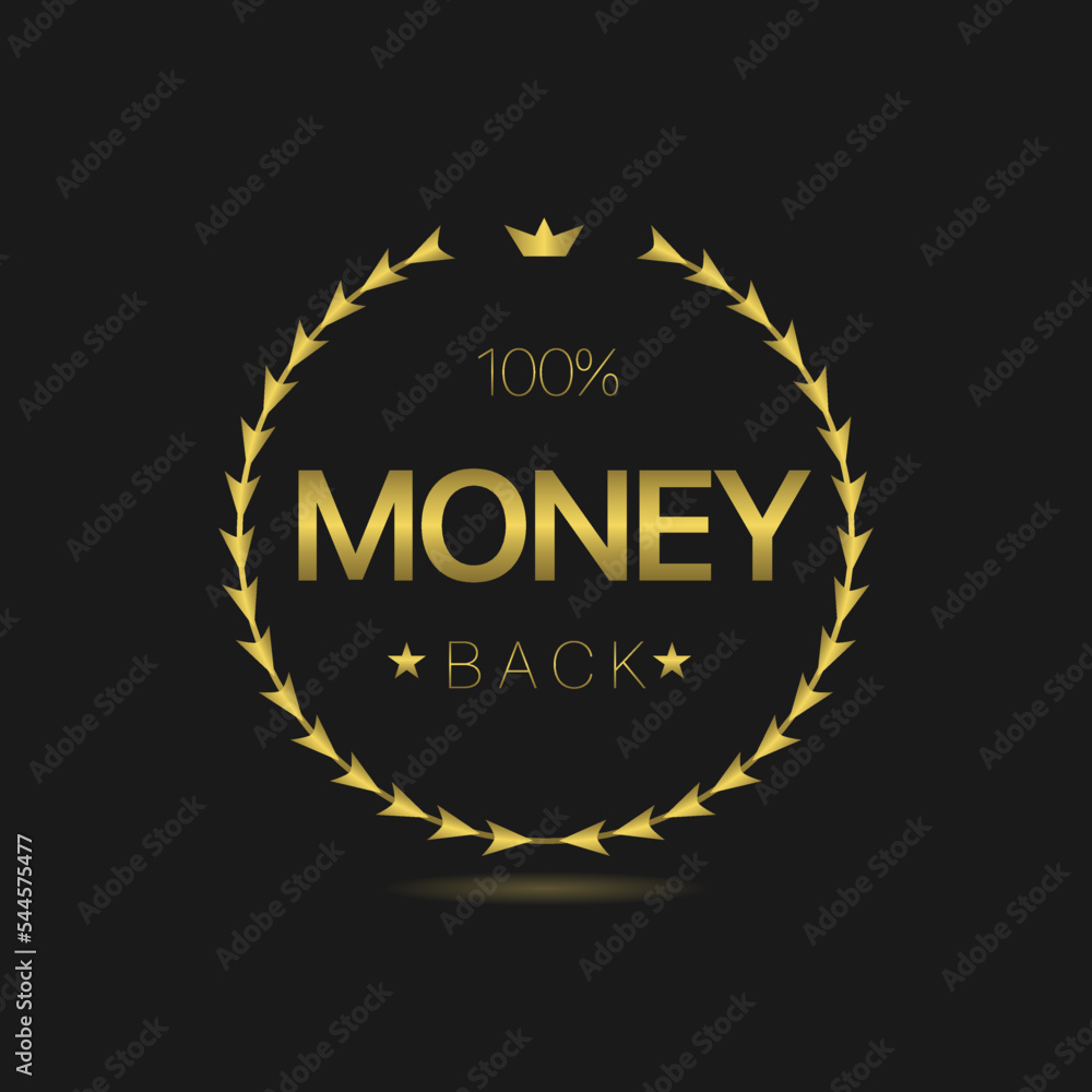 Money back golden laurel wreath label Money back golden laurel wreath label