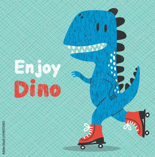 Cute  dino on a roller skater. for baby tee print.