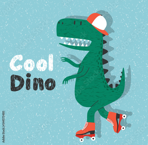 Cute  dino on a roller skater. for baby tee print.