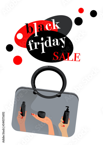 Black Friday sale banner with cosmetic bag