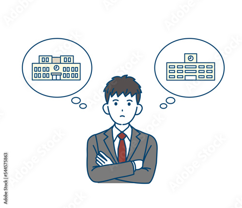 進学と進路　志望校を考る中学生の男の子のイラスト