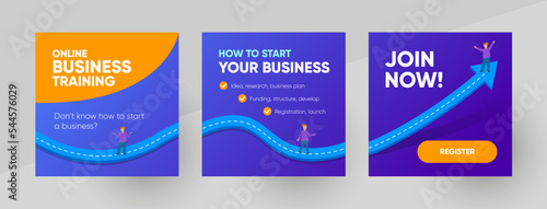 Business marketing training webinar social media carousel banner. Background and illustration for social media banner carousel banner in vector. 