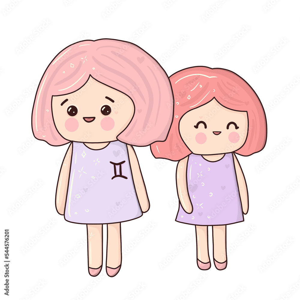 Kawaii Zodiac Sign Gemini on transparent background Kawaii Zodiac Sign Gemini on transparent background