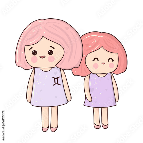 Kawaii Zodiac Sign Gemini on transparent background