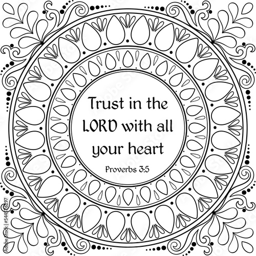 Outline decorative card with Proverbs verse Trust in the Lord with all your heart