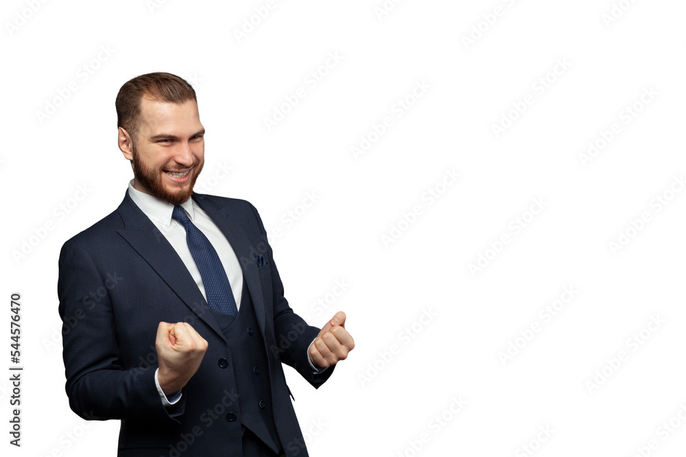 Exited handsome businessman in suit. Isolated on white background Exited handsome businessman in suit. Isolated on white background