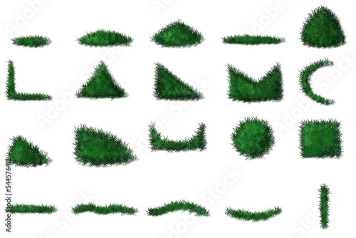 Set of green bush and tree crown of different shapes. Ornamental plant shrub for decorate of a park, a garden or a green fence