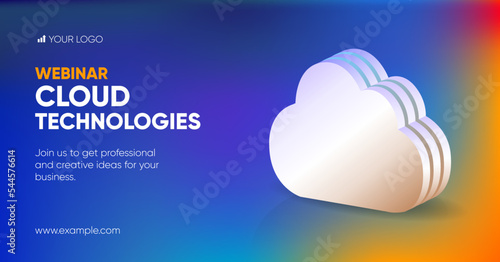 Business webinar banner template for social media or flyer. Background and cloud technologies concept 3d illustration for social media banner post design in vector. 