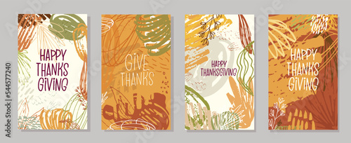 Happy thanksgiving day - Be thankful - Be grateful - Turkey time - cute hand drawn doodle lettering postcard. T-shirt design template with leaf.
