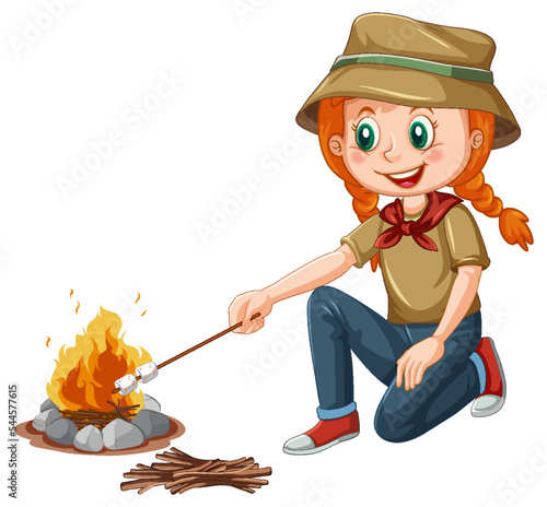 Camping girl roasting marshmallow