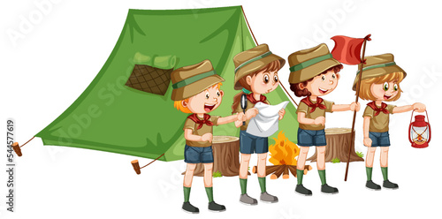 Outdoor camping with scout kids