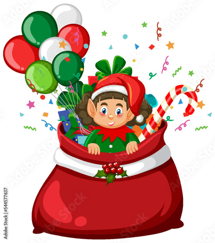 Elf in Christmas gift bag