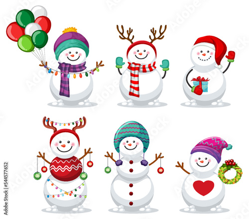 Christmas snowman cartoon character set