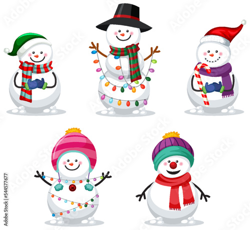 Christmas snowman cartoon character set