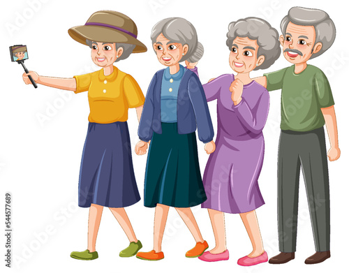 Group of elderly people taking selfie