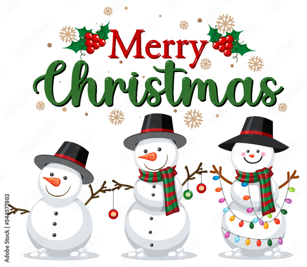 Merry Christmas text with snowman Merry Christmas text with snowman