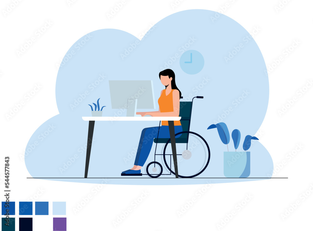 Une femme handicapée qui travaille sur son ordinateur. Une femme handicapée qui travaille sur son ordinateur.