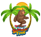 Sea lion cartoon character with summer time word