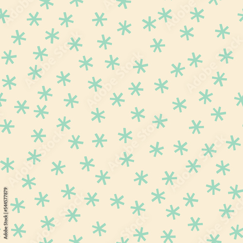 Pastel retro snowflakes Christmas seamless pattern. Light blue and cream winter holiday gift wrap design. Falling snow confetti vintage background.