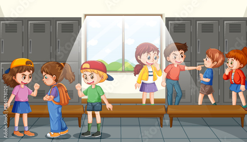 School bullying with student cartoon characters