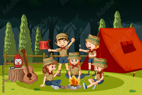 Outdoor camping with scout kids