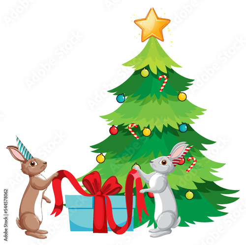 Christmas tree with cute rabbit