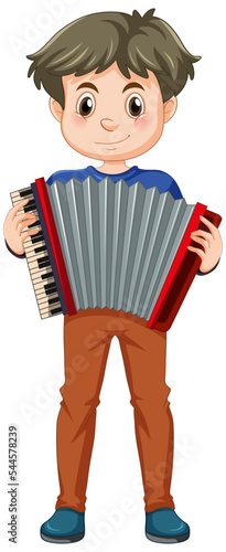 A boy playing accordion musical instrument