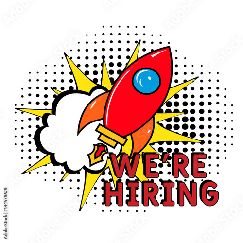 we're hiring in comic pop art style. Modern Web Banner Element. Vector Illustration.