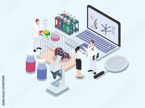 Animal experiment vector concept: Group of researcher using mouse for their experiment © Tri