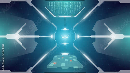 VR HUD technology head up display target. Digital futuristic virtual reality interface cyberpunk hi tech visor screen. FUI GUI UI spaceship cockpit dashboard panel design. Abstract vector illustration