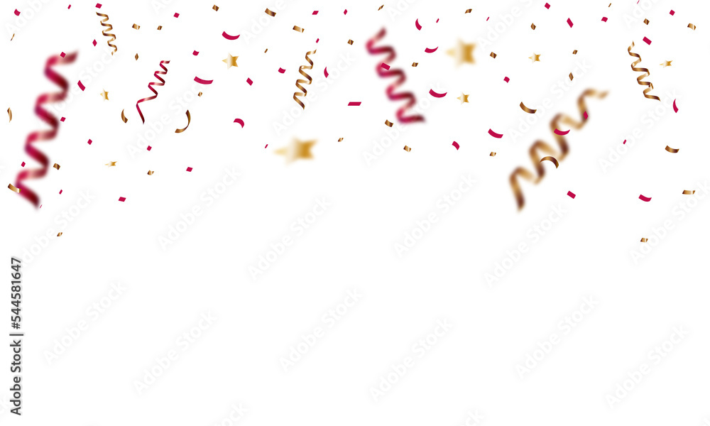 congratulatory background with gold red confetti and serpentine.  - obrazy, fototapety, plakaty 