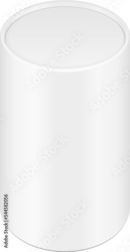 White Cardboard Paper Tube Cylinder Box Container Packaging. Food, Gift Products. Illustration Isolated On White Background. Mock Up Template Ready For Your Design. Product Packing Vector EPS10