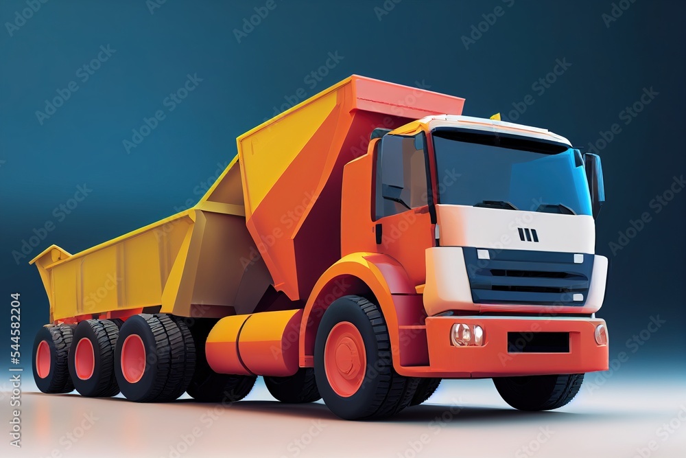 Cartoon dump truck model in 3d icon style, AI generated illustration