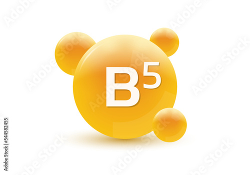 Vitamin B5 3d icon. Circle drop, capsule or pill isolated on white background. Molecule bubbles design. Vector illustration.