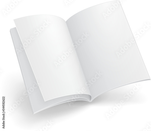 Mockup Blank Flying Magazine, Book, Booklet, Brochure, Cover. Illustration Isolated On White Background. Mock Up Template Ready For Your Design. Vector EPS10