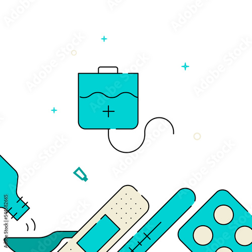 Intravenous dropper filled line vector icon, simple illustration, related bottom border.