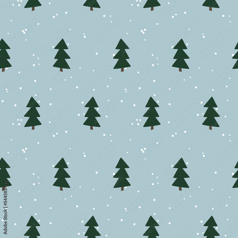 Forest seamless pattern, Pine trees background, Scandinavian illustration with Christmas trees, Pine forest simple design; Scandi, simple, minimal, woodland, pine illustration; Cute childish print