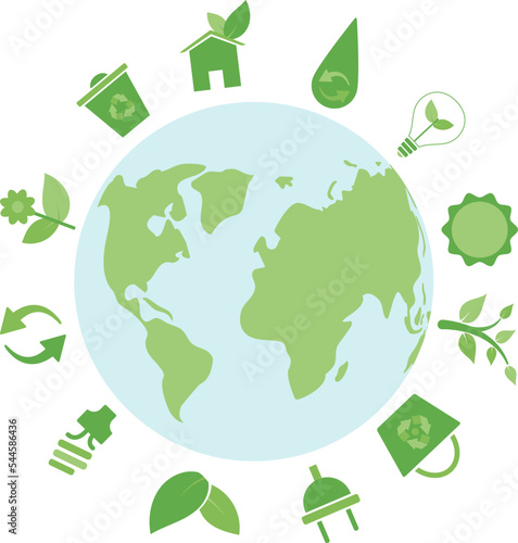 Cartoon Ecology Signs Green Icons Set Ecological Power Concept Flat Design Style. illustration of Eco Symbol Icon 