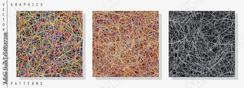 Seamless patterns. Intricately tangled chaotic doodles. Very cross-hatched print with randomly lines. Vector template