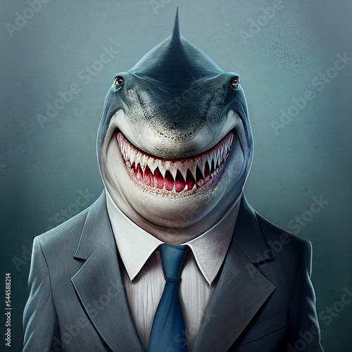 smiling shark in a business suit