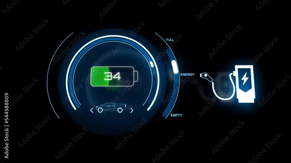 Electric car battery indicator showing an increasing battery charge