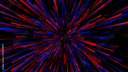 Abstract hyperspeed background. Movements of big data cyberspace. Dynamic light lines on the speed. Futuristic explosion of light. Colored rays in motion. 3D rendering.