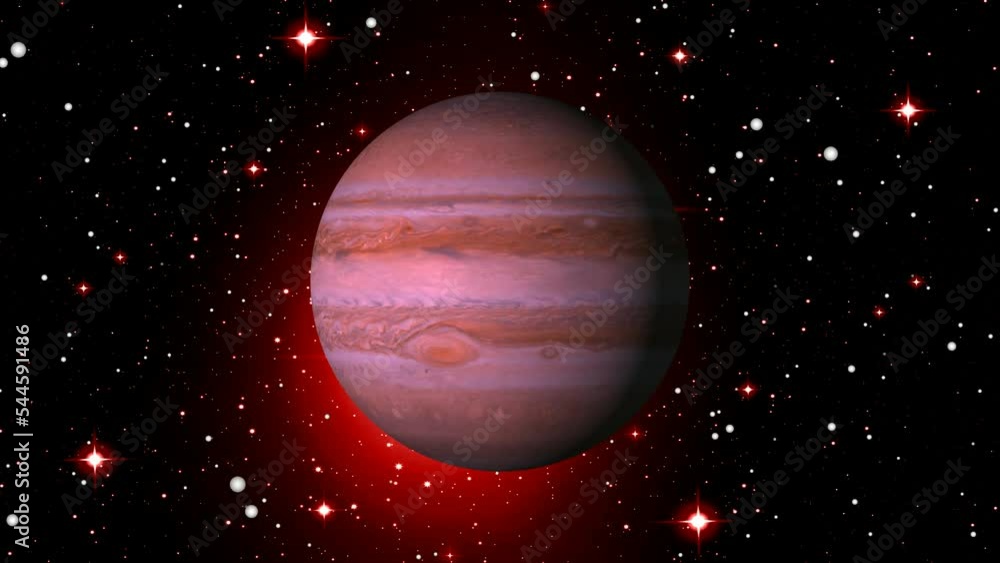 animated Jupiter planet rotating on 360 degree with small star animated Jupiter planet rotating on 360 degree with small star