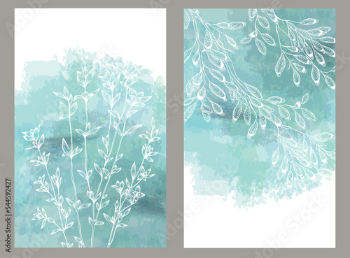 Vintage design with flowers on a watercolor background. Cover, stencil for the design of notebooks,
books, notebooks, postcards, invitations. Vector with retro plants. 
Illustration in the style of en