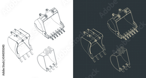 Excavator buckets isometric blueprints