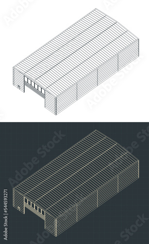 Industrial hall building isometric blueprints