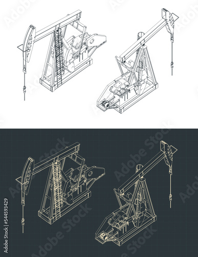 Oil pump jack isometric blueprints