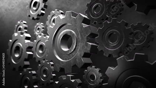 Wallpaper Mural engine gears wheels slowly rotating dark metallic gears. Iron clockwork machinery in motion. Industrial metallic construction. Symbol of teamwork. perfect for business related purposes. 3d rendering Torontodigital.ca