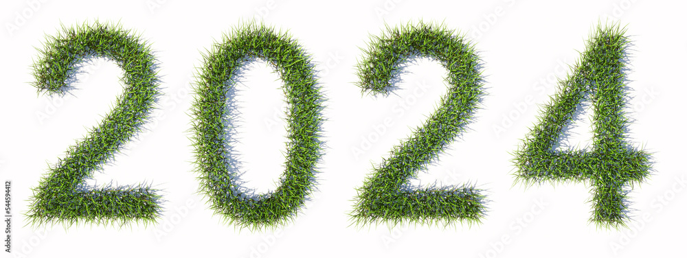Conceptual green summer lawn grass formingg the 2024 text isolated on white background. 3d illustration metaphor for environment, conservation, protection, life quallity, future generations Conceptual green summer lawn grass formingg the 2024 text isolated on white background. 3d illustration metaphor for environment, conservation, protection, life quallity, future generations